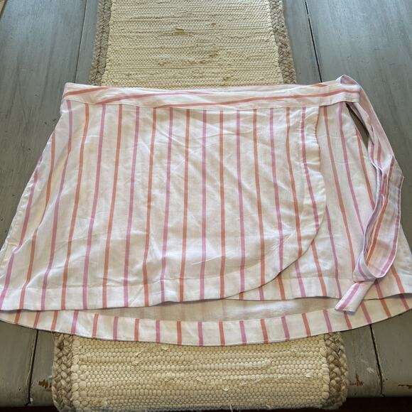 Fabletics Cotton Voile Wrap Skirt Sarong Coverup White Pink Orange Stripe Sz 1X - Picture 1 of 10